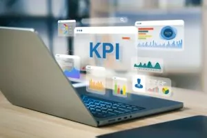Graphic with the text "KPI" and digital backgrounds, associated with Makeitalia's purchasing and supply chain KPIs.