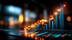 Graphic with charts and glowing bars, associated with supply chain KPIs.