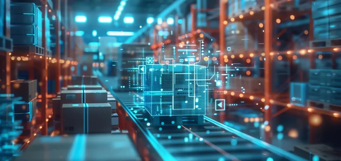 Digital warehouse with shelving and data for Supply Chain innovation