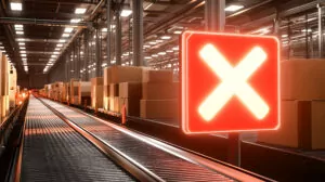 Illustration of a logistics line with a red error symbol.