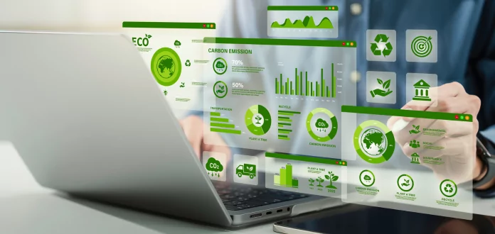 Digital interface with green icons for Supply Chain sustainability