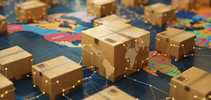Boxes and packages in warehouse for inventory and logistics management