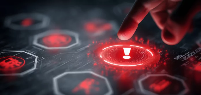 Graphic with a red button alert symbol.