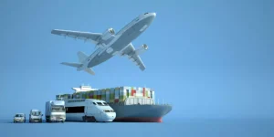 Cargo plane in flight for freight transport and international logistics
