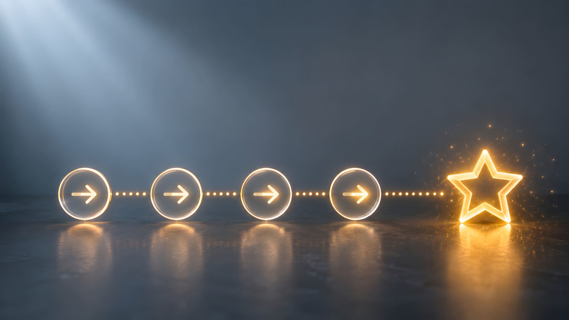 Grafica astratta con tre icone circolari illuminate disposte in fila orizzontale, rappresentante i case study.
