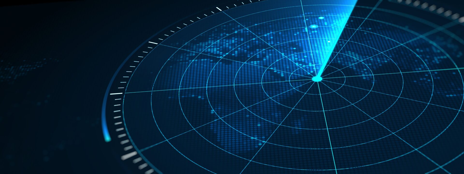 Un'icona/grafica di un radar o mappa digitale con tonalità blu.