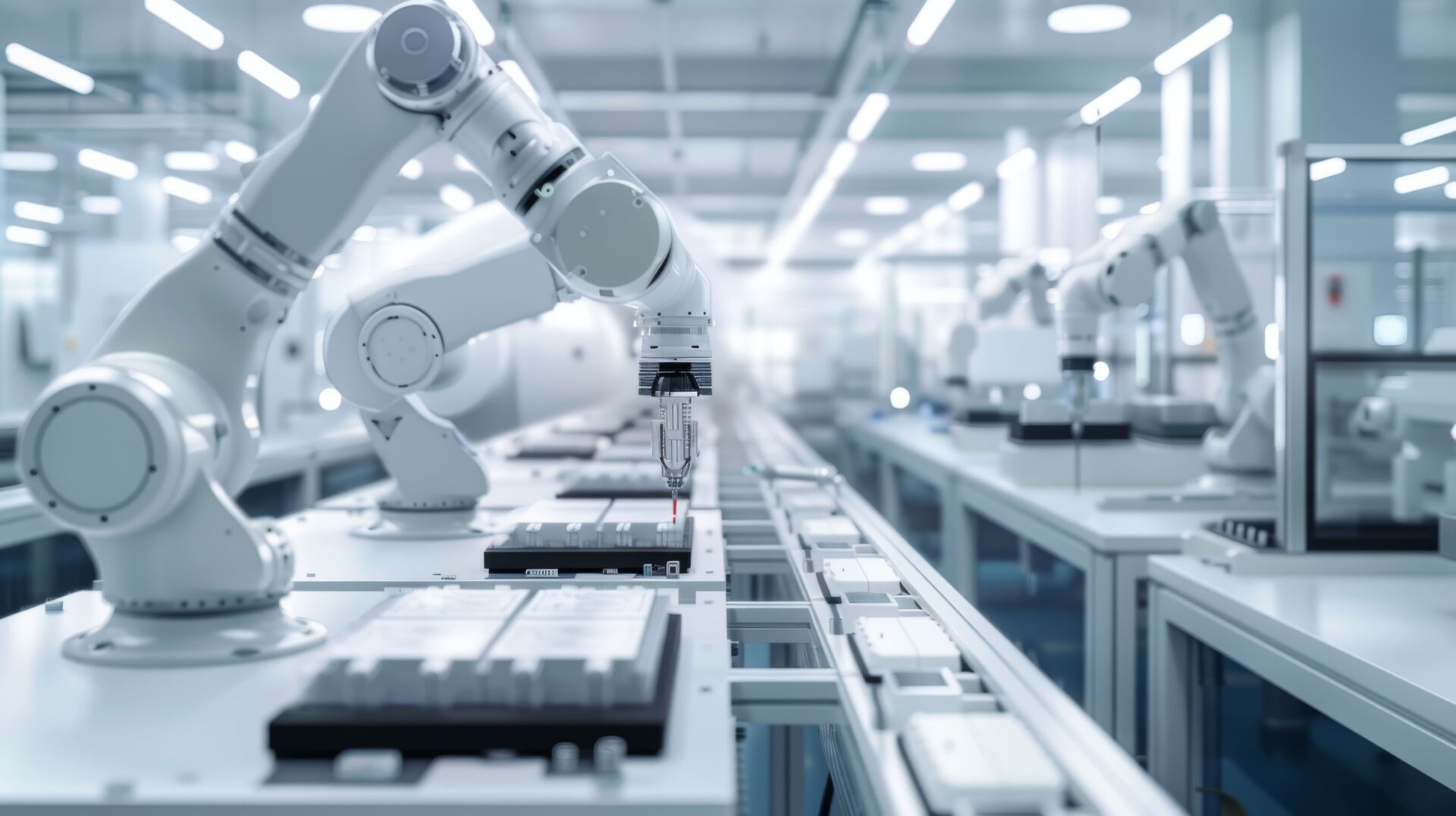 Un braccio robotico industriale in un ambiente di fabbrica automatizzato.